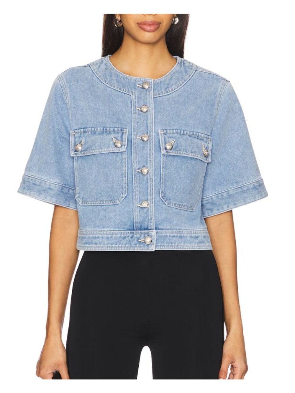 Veronica Beard Elias Short Sleeve Jacket Blazer in Silverwood Blue Denim XS